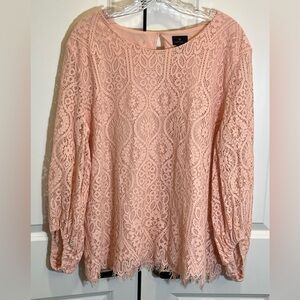 Worthington Lace Long-Sleeve Blouse in Blush Pink Size XXL Career Modest Wedding